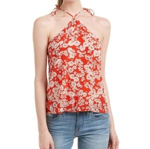 NWT REBECCA TAYLOR Silk Red Cherry Blossoms Floral Halter Strap Tie Top 4